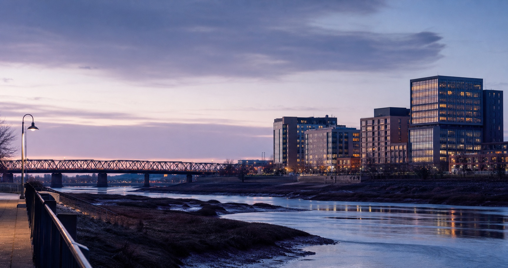 Atlantic Canadian river city at first light