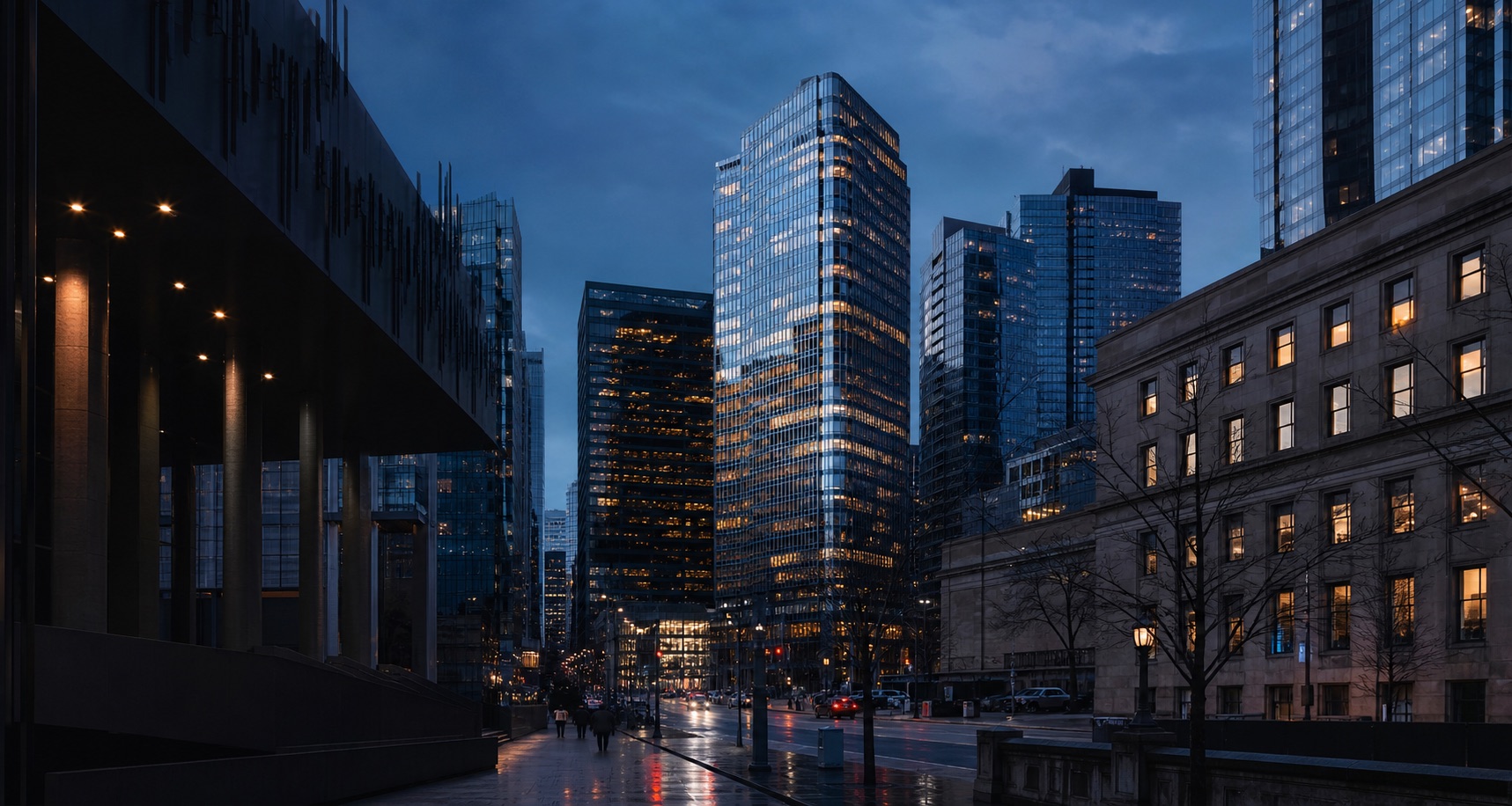 Toronto financial district at blue hour