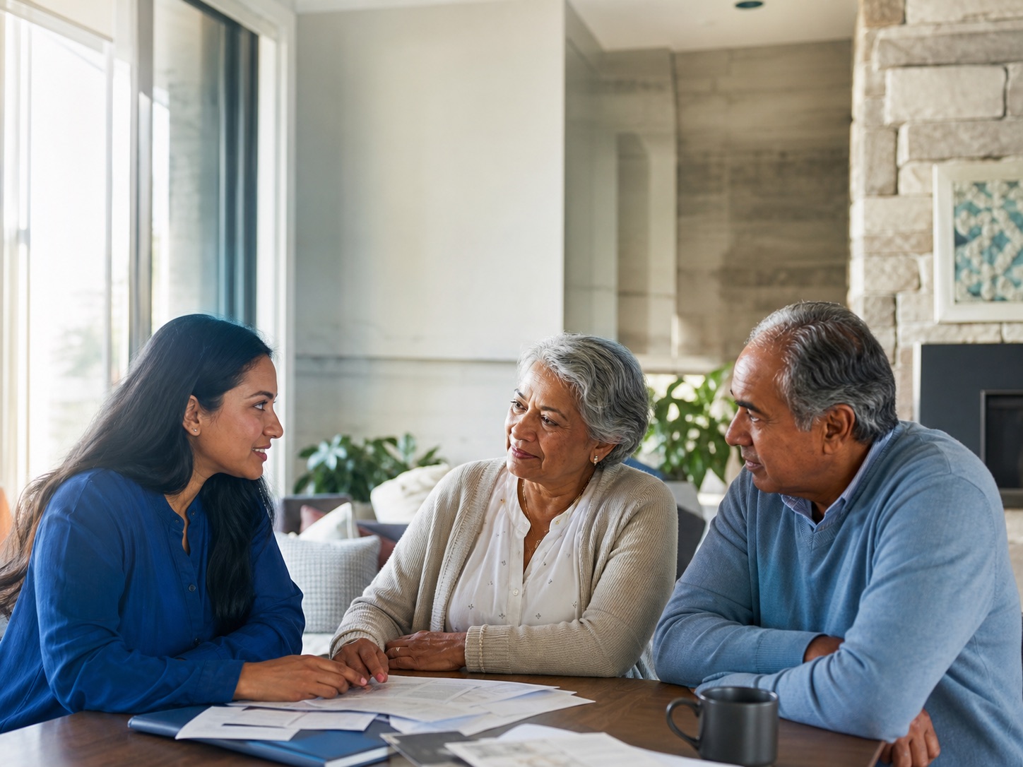 A family discussing important financial decisions together at home