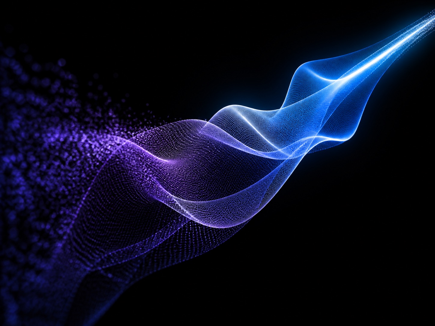 A luminous intelligent flow converging into a focused path