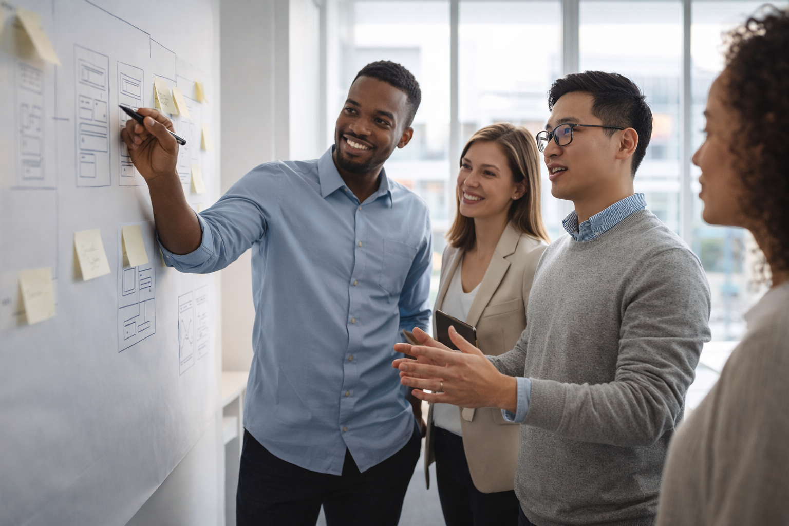 A multidisciplinary team working together on product and technology decisions